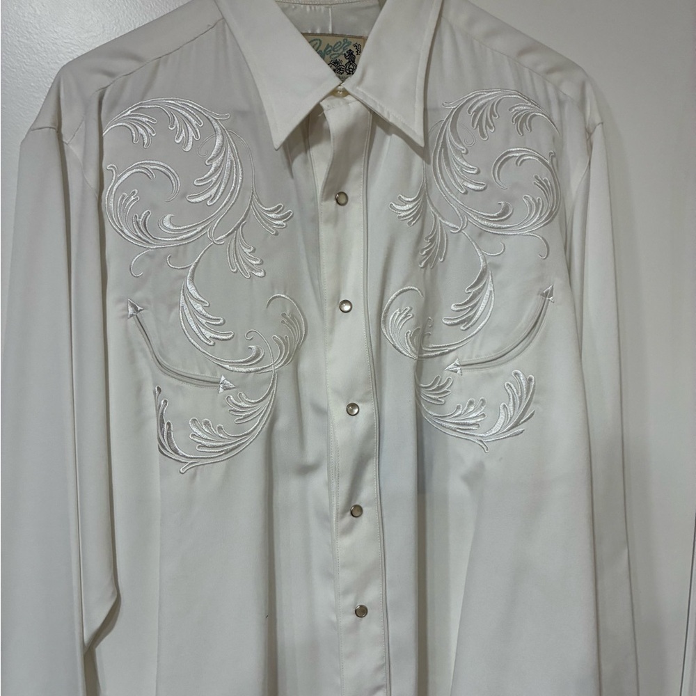 Roper Arctic White Mens Embroidered Western Snap Shirt